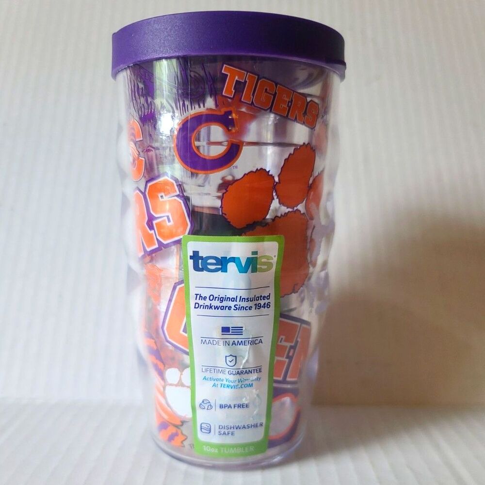 Tervis Clemson Tigers Double Wall Tumbler with Purple Lid ‎ 10 oz NEW